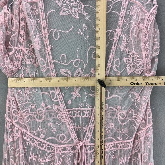 **SOLD**Indigo Poppy Duster Womens S/M Pink Boho Lace Kimono Floral Topper - Picture 9 of 12